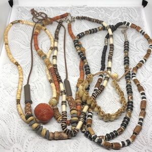 Bundle lot 6 vintage & artisan bone necklaces + bracelet tribal boho